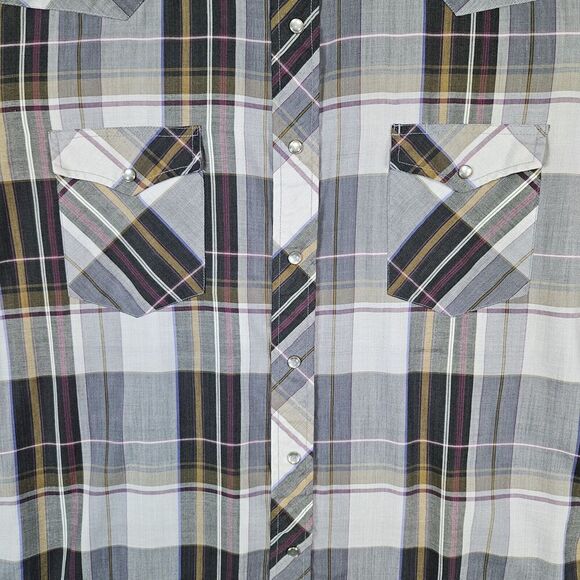 American Hero Brown & Gray Plaid Pearl Snap Size Large Long Sleeve Western Shirt - Picture 3 of 16